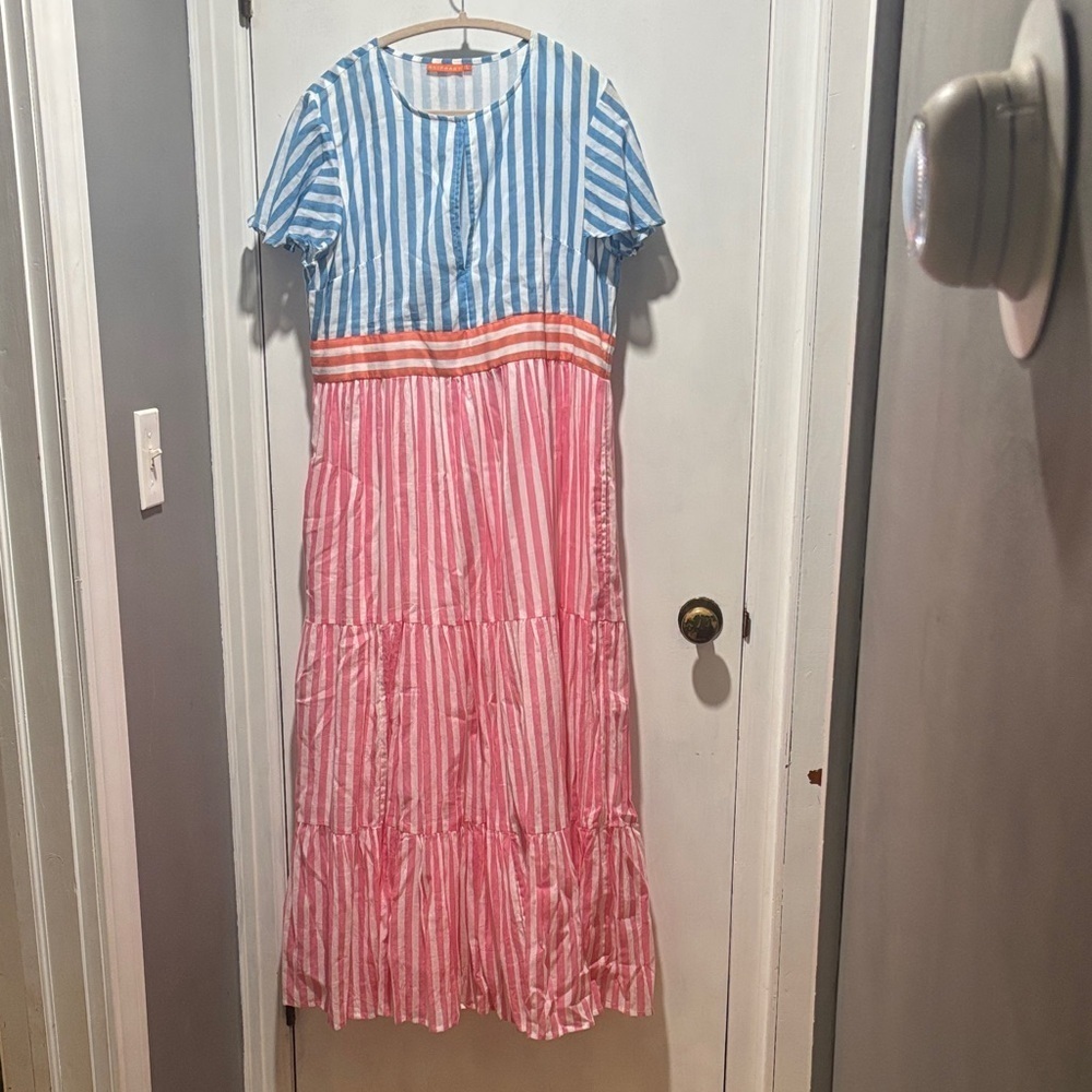 OLIPHANT Tuckernuck colorblock stripe midi shirt sleeve dress size large